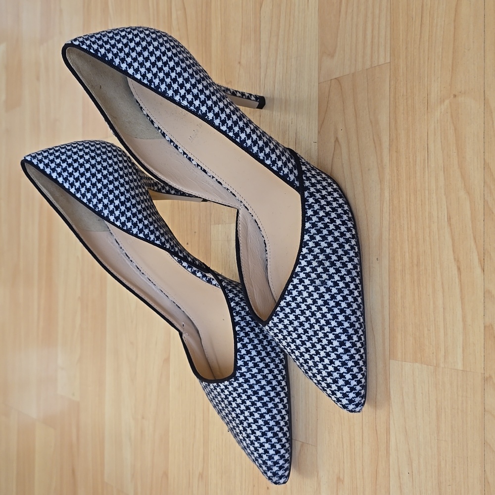 J Crew Collection Colette D'Orsay Pumps Houndstooth Wool Navy/White Size 9.5